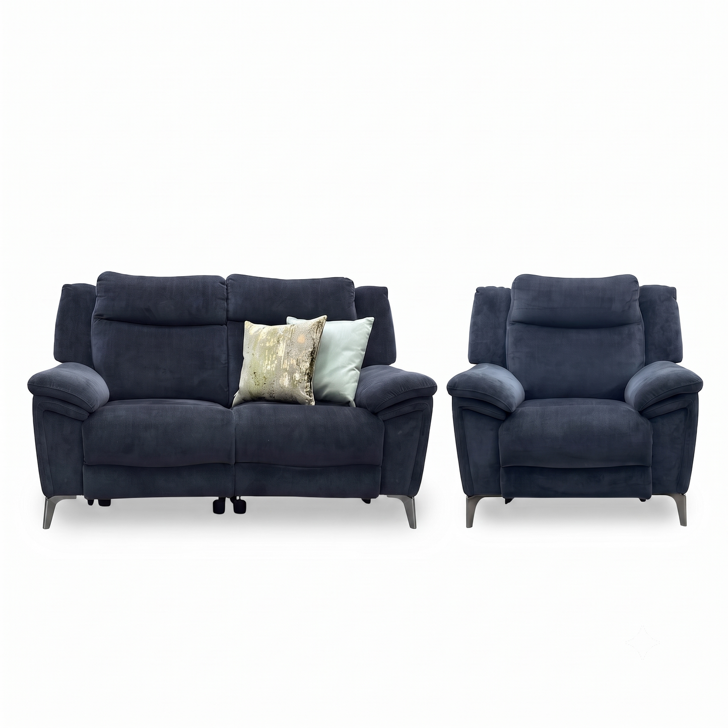 ‘Panache' Manhattan Indigo 58009 Fabric 2 Seater Power Recliner + Chair Sofa Set