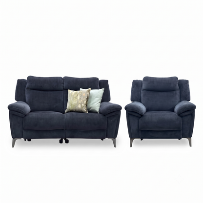‘Panache' Manhattan Indigo 58009 Fabric 2 Seater Power Recliner + Chair Sofa Set