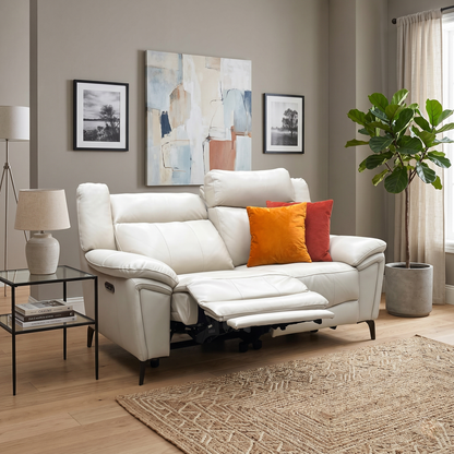 ‘Panache' Bone China Cat-60_05 Leather 2 Seater Power Recliner Sofa