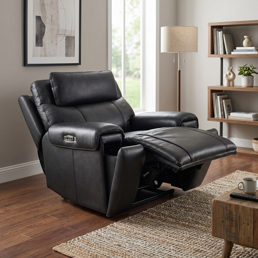 World of Leather ‘Hollywood’ Nc-023c Black Leather Power Recliner Chair with Power Headrest, Bluetooth Speakers and Storage Arms