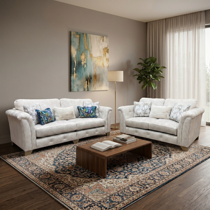 'Aura' Kenzo Cream Fabric 4 + 2 Seater Classic Back Sofa Set