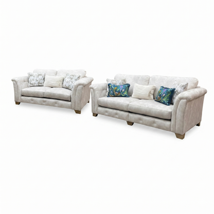 'Aura' Kenzo Cream Fabric 4 + 2 Seater Classic Back Sofa Set