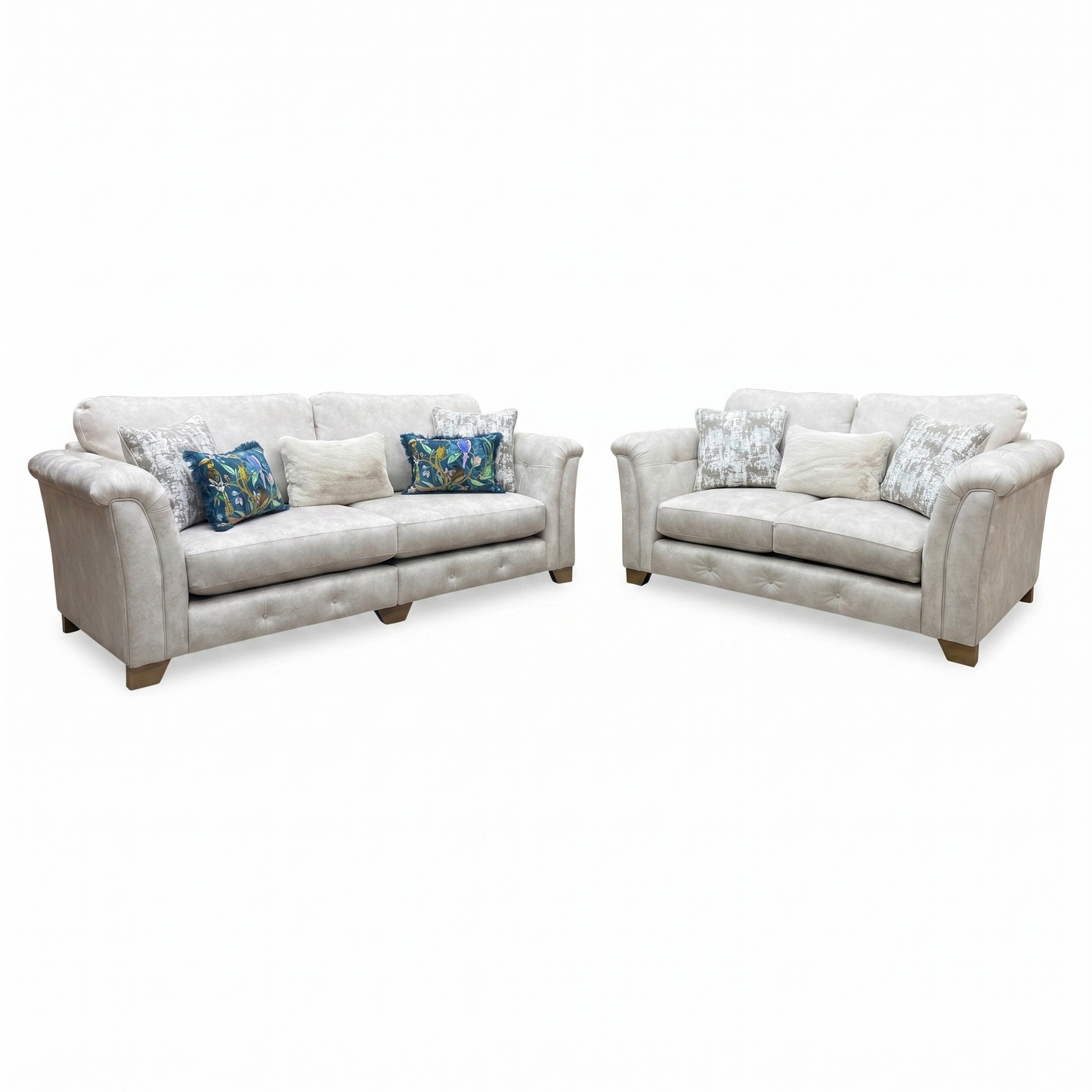 'Aura' Kenzo Cream Fabric 4 + 2 Seater Classic Back Sofa Set