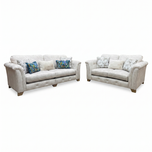 'Aura' Kenzo Cream Fabric 4 + 2 Seater Classic Back Sofa Set