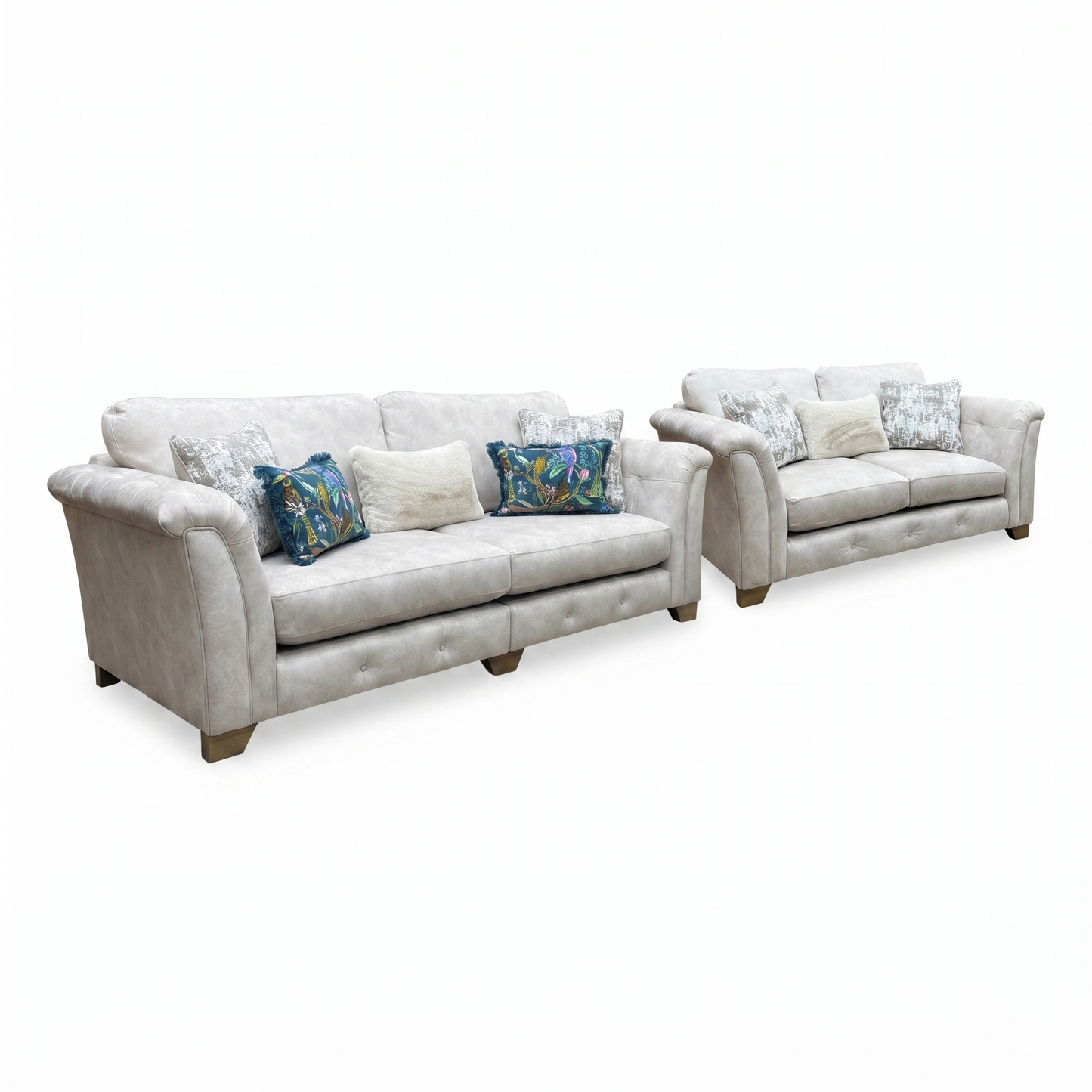 'Aura' Kenzo Cream Fabric 4 + 2 Seater Classic Back Sofa Set