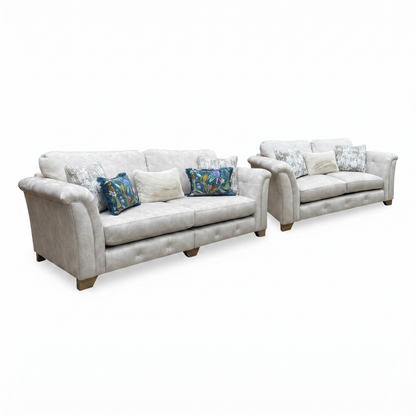 'Aura' Kenzo Cream Fabric 4 + 2 Seater Classic Back Sofa Set