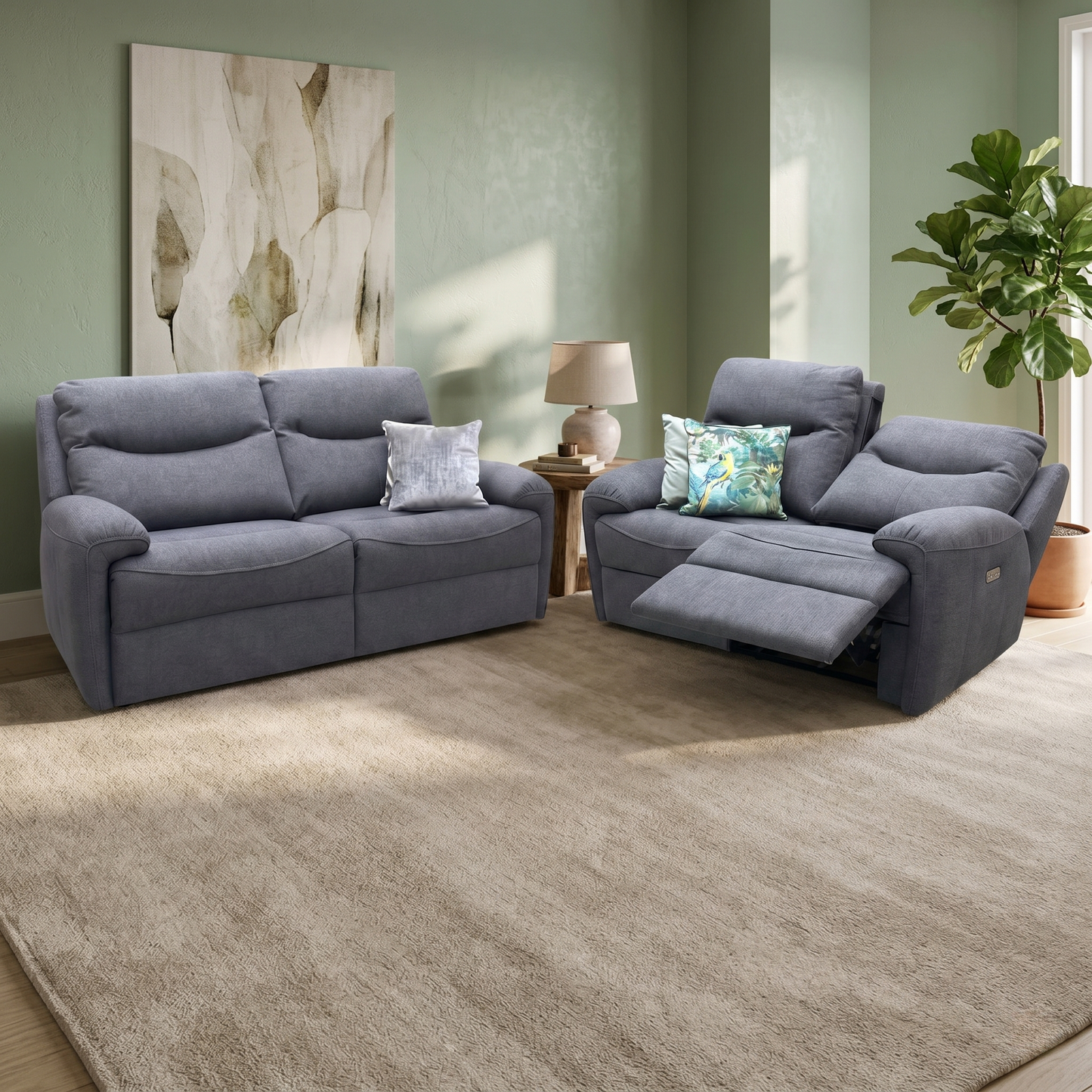 G Plan 'Amesbury' A943 Roche Slate Grey Fabric Sofa Set - 3 Seater Sofa & 2 Seater Power Recliner Sofa