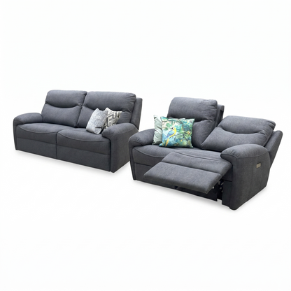 G Plan 'Amesbury' A943 Roche Slate Grey Fabric Sofa Set - 3 Seater Sofa & 2 Seater Power Recliner Sofa