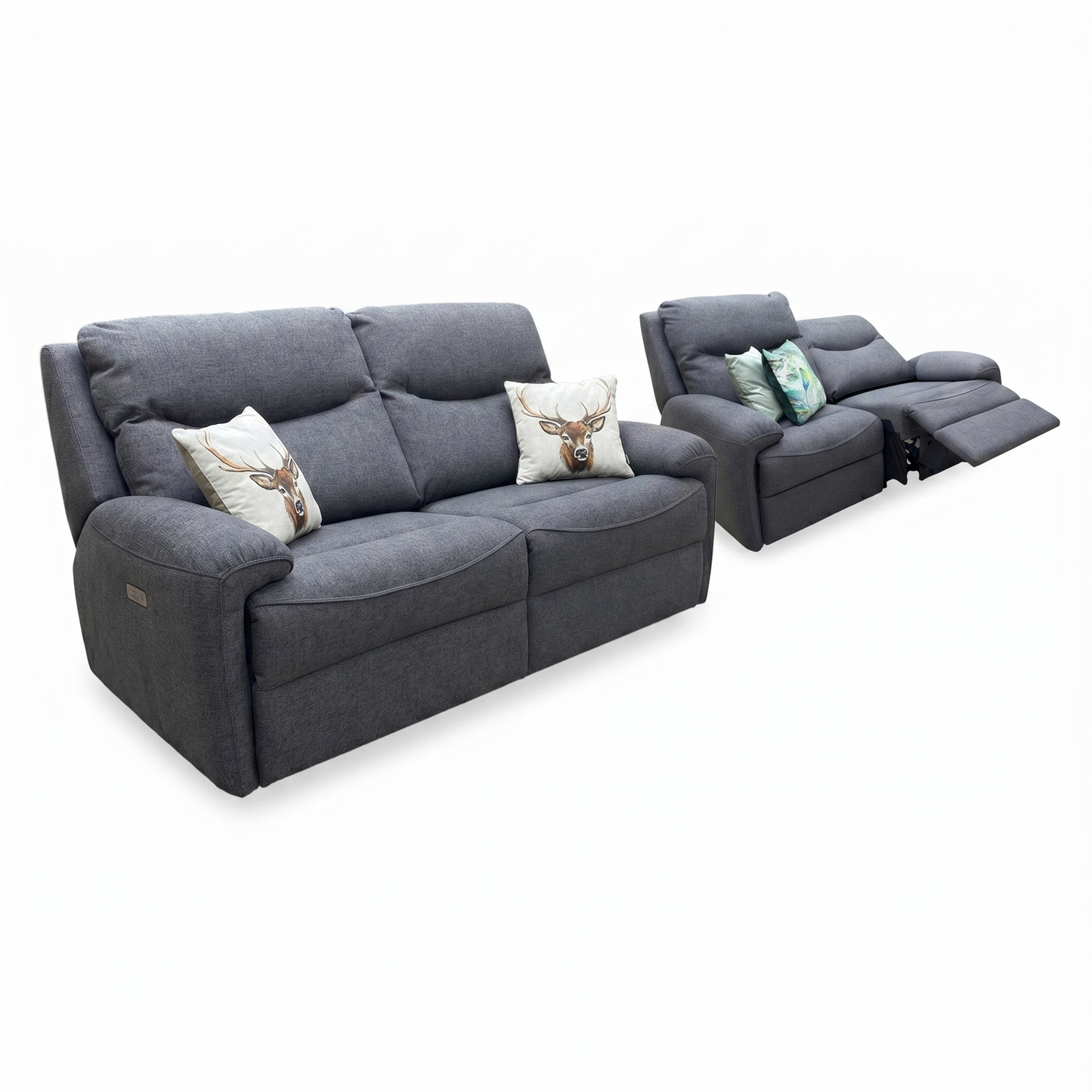 G Plan 'Amesbury' A943 Roche Slate Grey Fabric Sofa Set - 3 Seater Sofa & 2 Seater Power Recliner Sofa