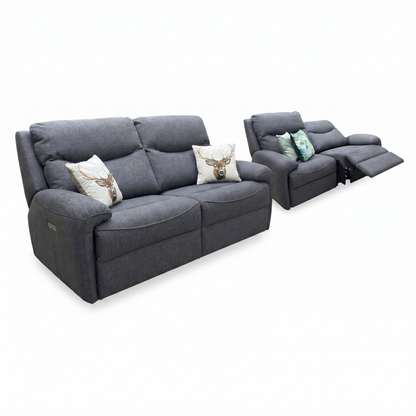 G Plan 'Amesbury' A943 Roche Slate Grey Fabric Sofa Set - 3 Seater Sofa & 2 Seater Power Recliner Sofa