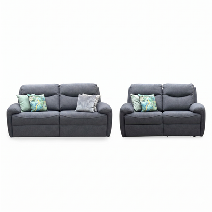 G Plan 'Amesbury' A943 Roche Slate Grey Fabric Sofa Set - 3 Seater Sofa & 2 Seater Power Recliner Sofa