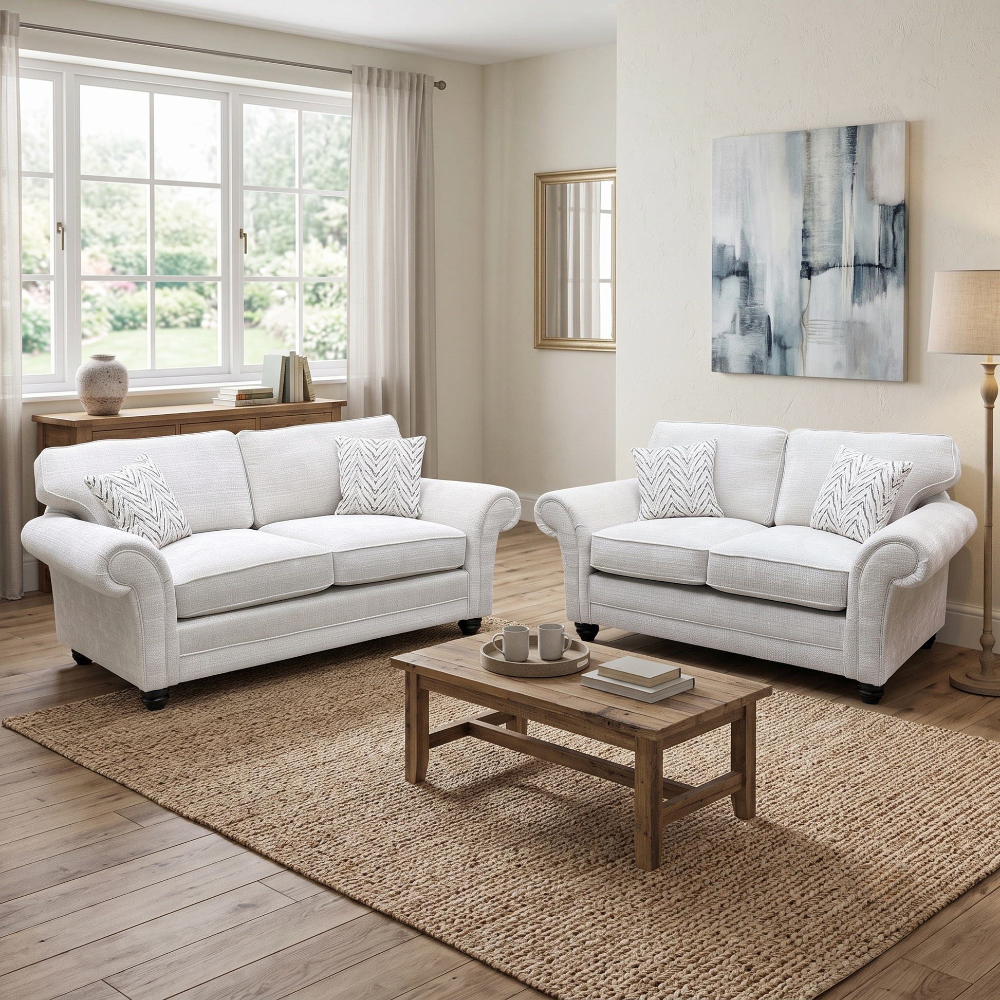 ‘Clara’ Beige Woven Fabric 3 +2 Seater Sofa Set Thornbrook (a Joseph James brand)