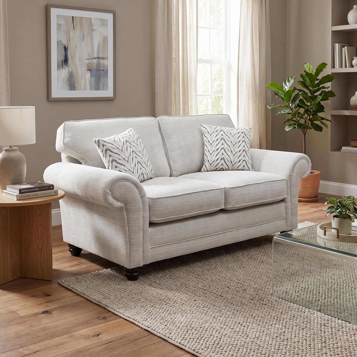 ‘Clara’ Beige Woven Fabric 2 Seater Sofa