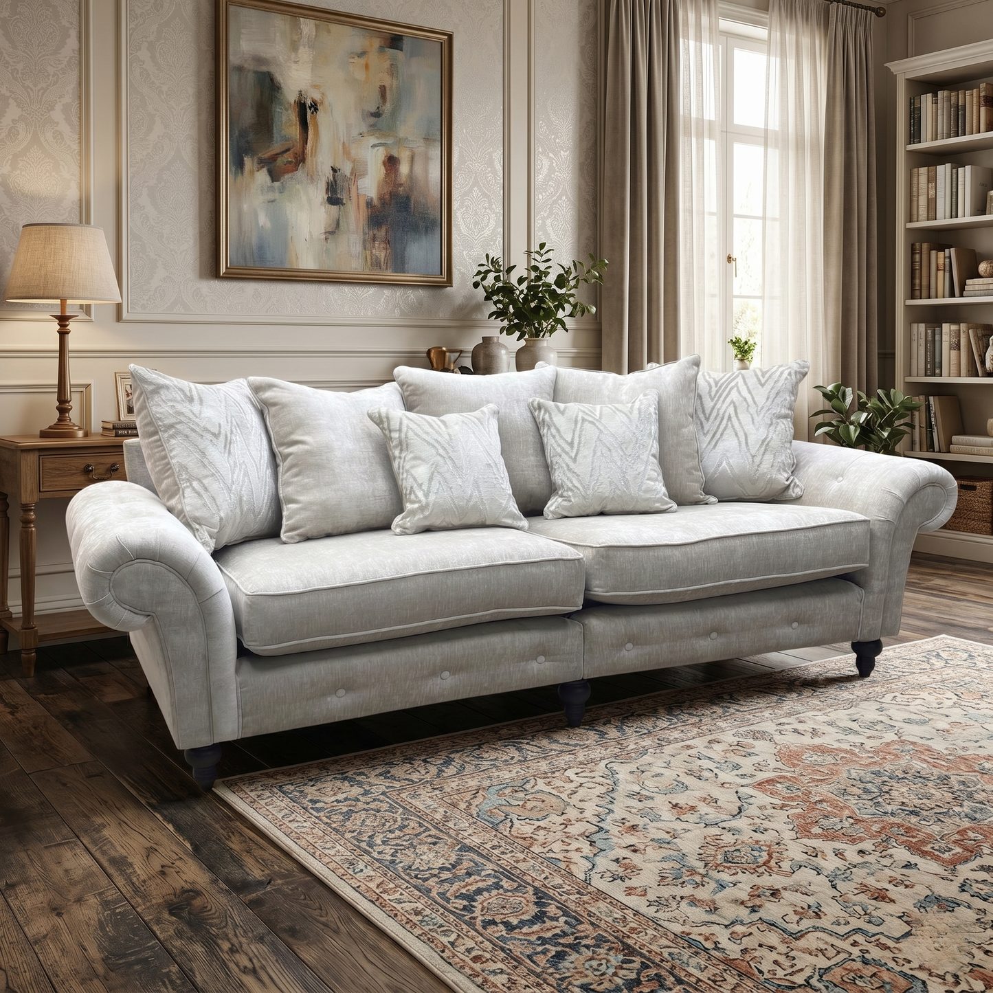 ‘Gillingham’ Beige Chenille Fabric 4 Seater Split Frame Sofa