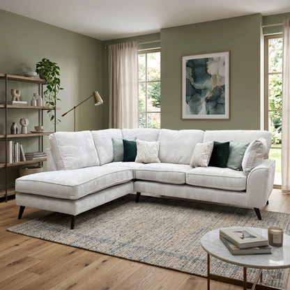 ‘Theodore’ Celine Ghost White Fabric Left Hand Facing Chaise End Sofa
