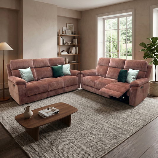 ‘Raven' Manhattan Burnt Sienna Fabric 3+3 Seater Power Recliner Sofa