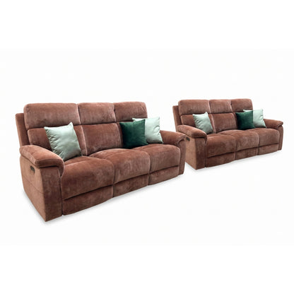 ‘Raven' Manhattan Burnt Sienna Fabric 3+3 Seater Power Recliner Sofa