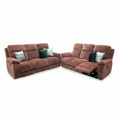 ‘Raven' Manhattan Burnt Sienna Fabric 3+3 Seater Power Recliner Sofa