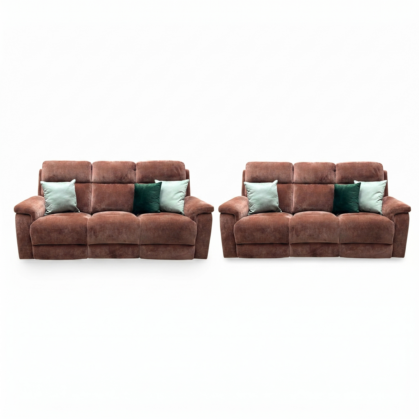 ‘Raven' Manhattan Burnt Sienna Fabric 3+3 Seater Power Recliner Sofa