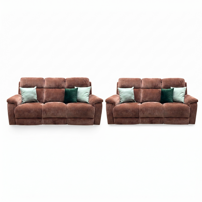 ‘Raven' Manhattan Burnt Sienna Fabric 3+3 Seater Power Recliner Sofa