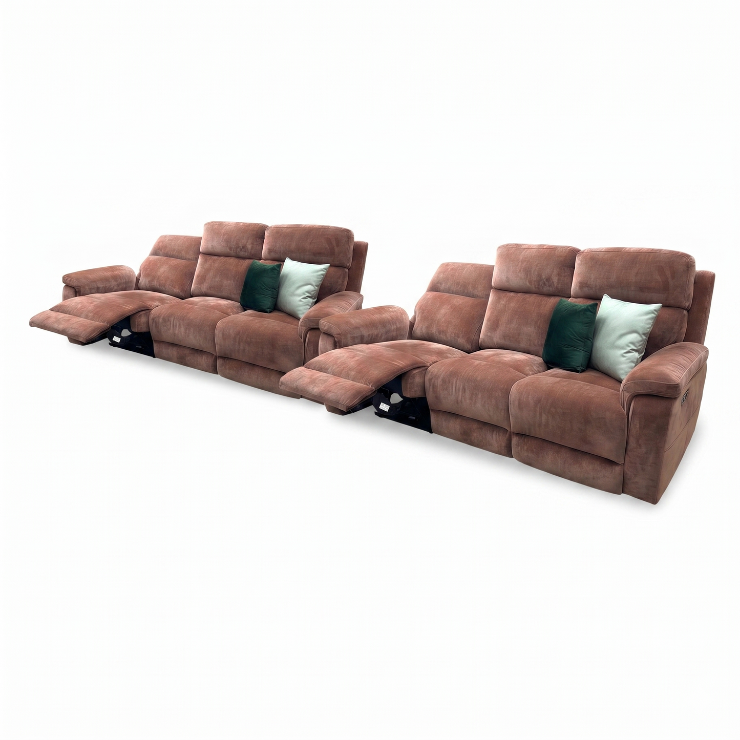 ‘Raven' Manhattan Burnt Sienna Fabric 3+3 Seater Power Recliner Sofa