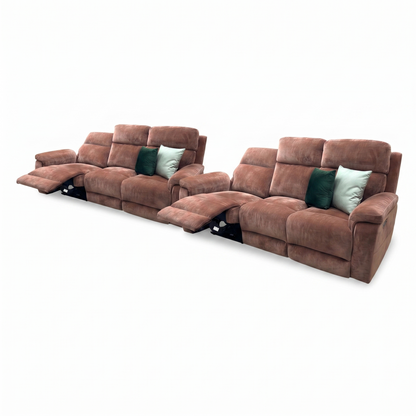 ‘Raven' Manhattan Burnt Sienna Fabric 3+3 Seater Power Recliner Sofa