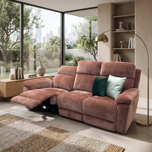 ‘Raven' Manhattan Burnt Sienna Fabric 3 Seater Power Recliner Sofa