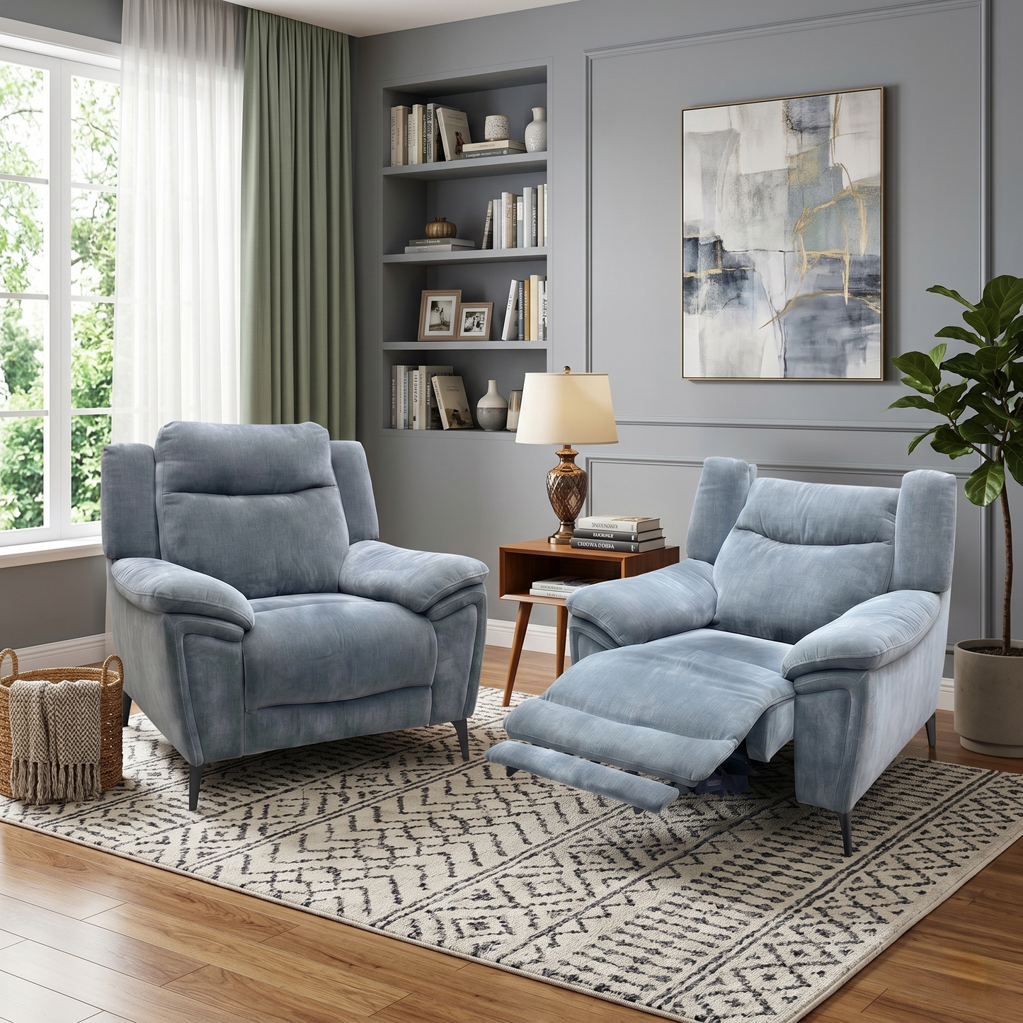 ‘Panache’ Manhattan Charcoal Grey 58003 Fabric Chair & Power Recliner Chair Set