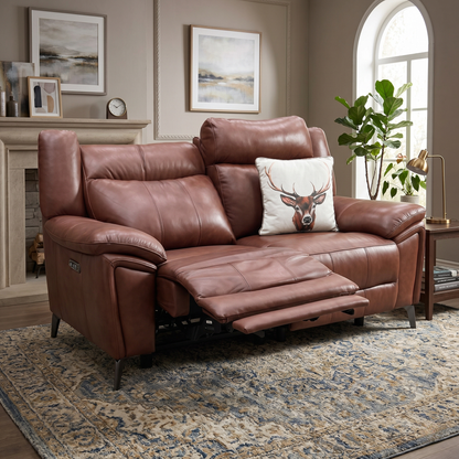 'Panache' Butterscotch Brown Cat-60_07 Leather 2 Seater Power Recliner Sofa with Power Headrests