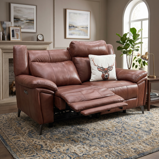 'Panache' Butterscotch Brown Cat-60_07 Leather 2 Seater Power Recliner Sofa with Power Headrests