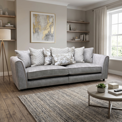 ‘Mariah’ Dapple Cream-Tri No Insert Fabric 4 Seater Scatter Back Split Frame Sofa (Ariana)