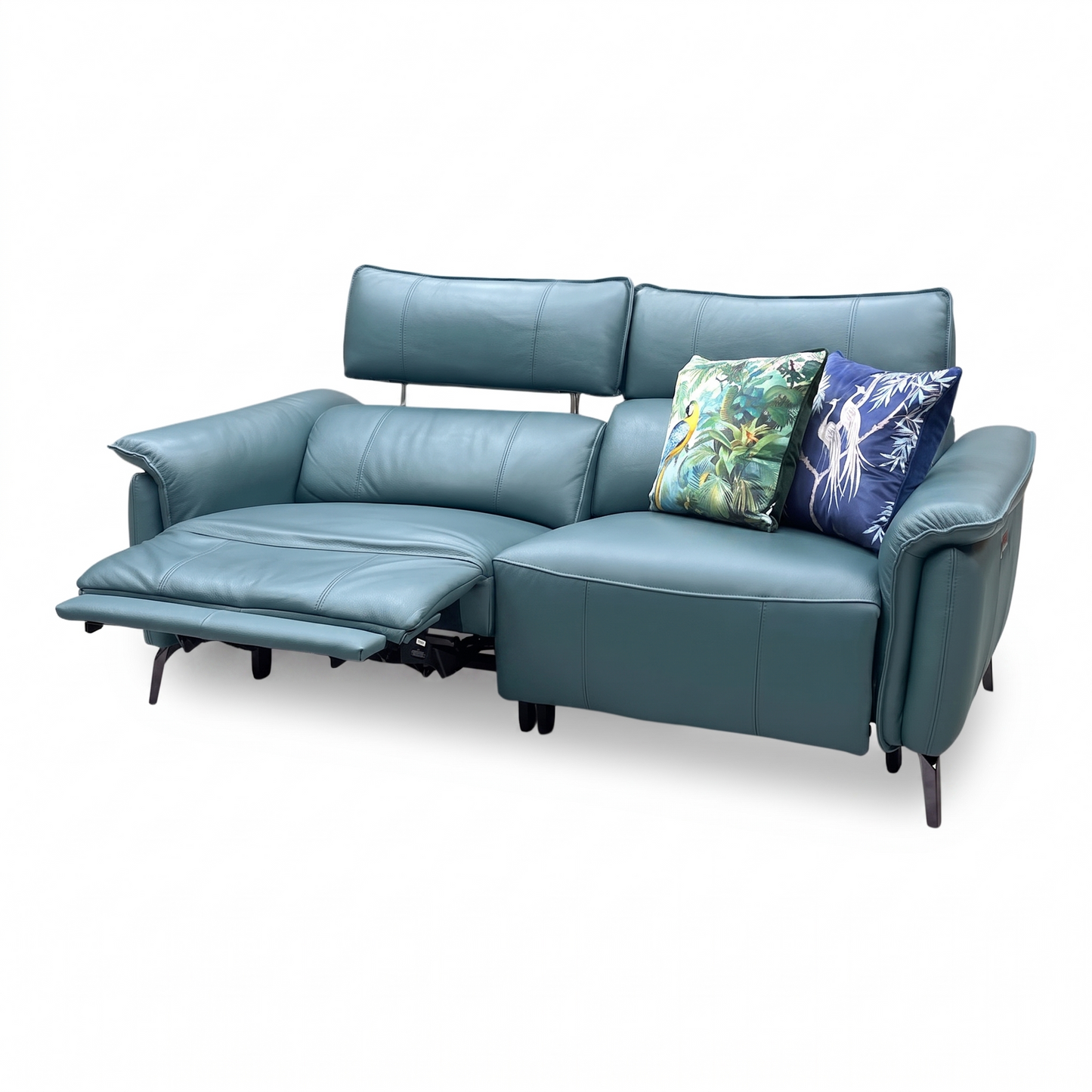 ‘Jude’ Oslo Peacock Green Cat-40_09 Leather 3 Seater Sofa & Power Recliner Chair Set with Power Headrest, Lumbar & Heated Seats