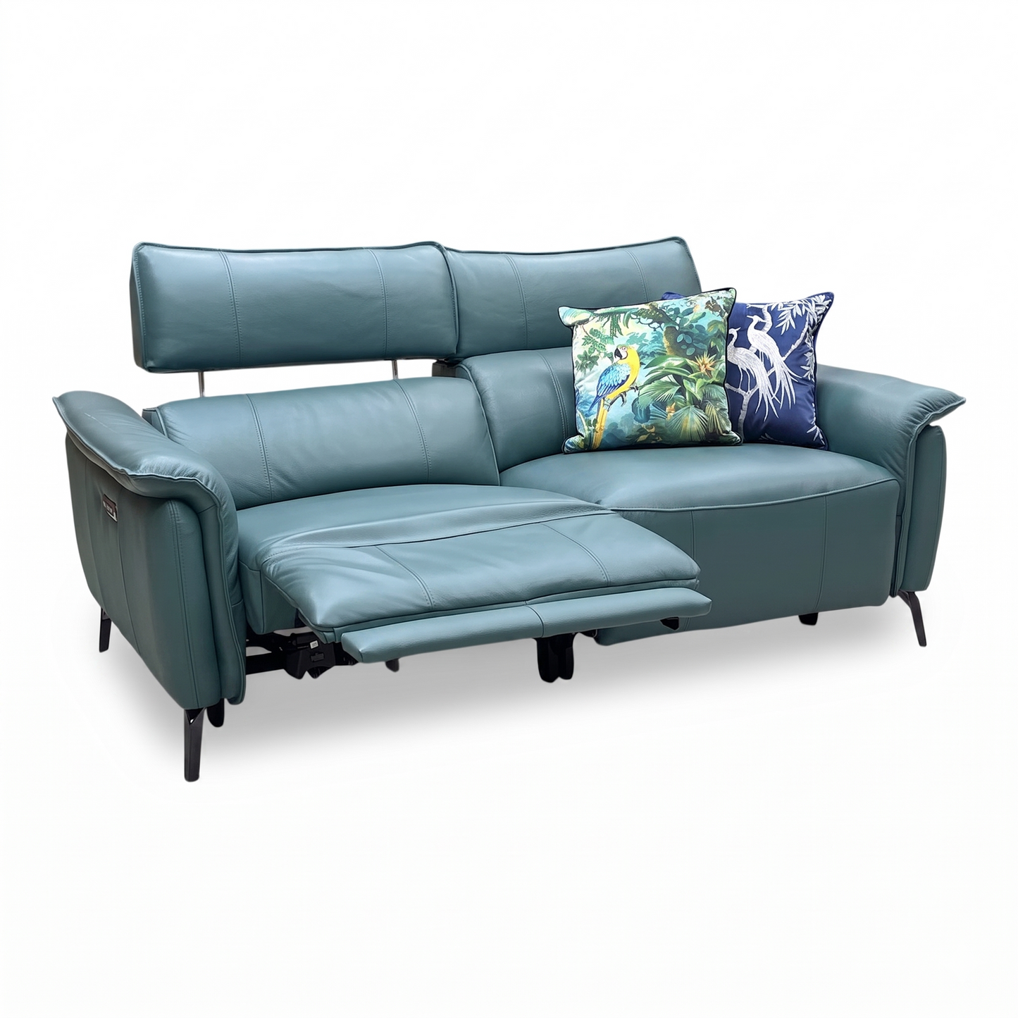 ‘Jude’ Oslo Peacock Green Cat-40_09 Leather 3 Seater Sofa & Power Recliner Chair Set with Power Headrest, Lumbar & Heated Seats