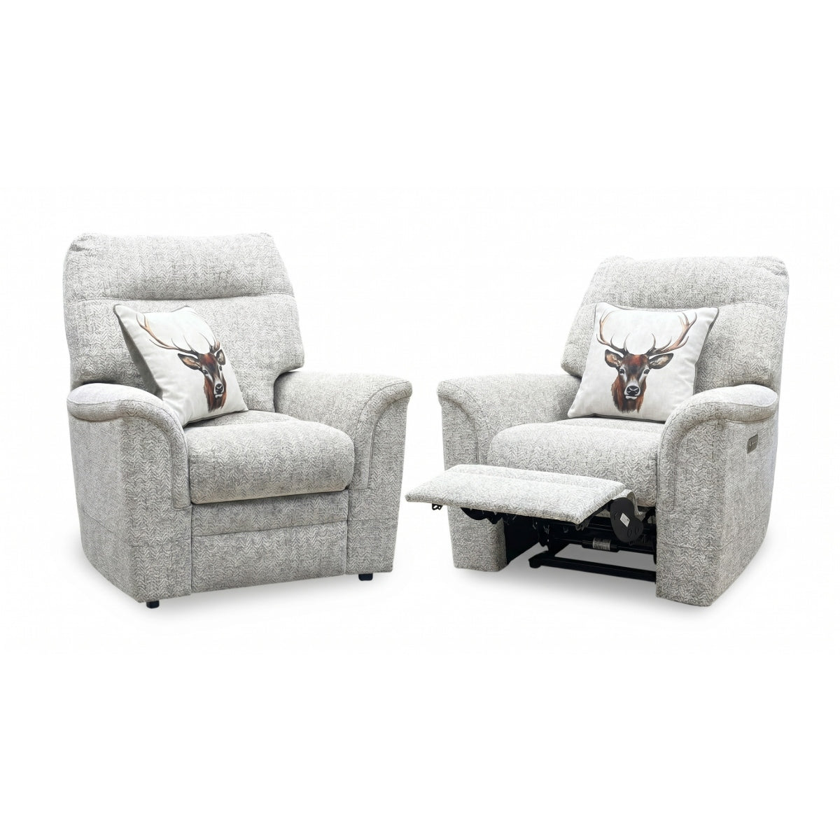 Parker Knoll ‘Hudson 23’ Ida Stone 006035-0055 Fabric Chair Set – Power Recliner Chair & Standard Armchair