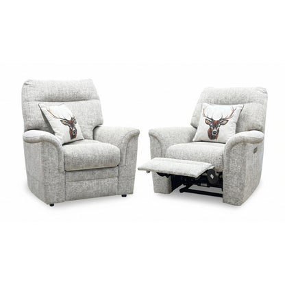 Parker Knoll ‘Hudson 23’ Ida Stone 006035-0055 Fabric Chair Set – Power Recliner Chair & Standard Armchair
