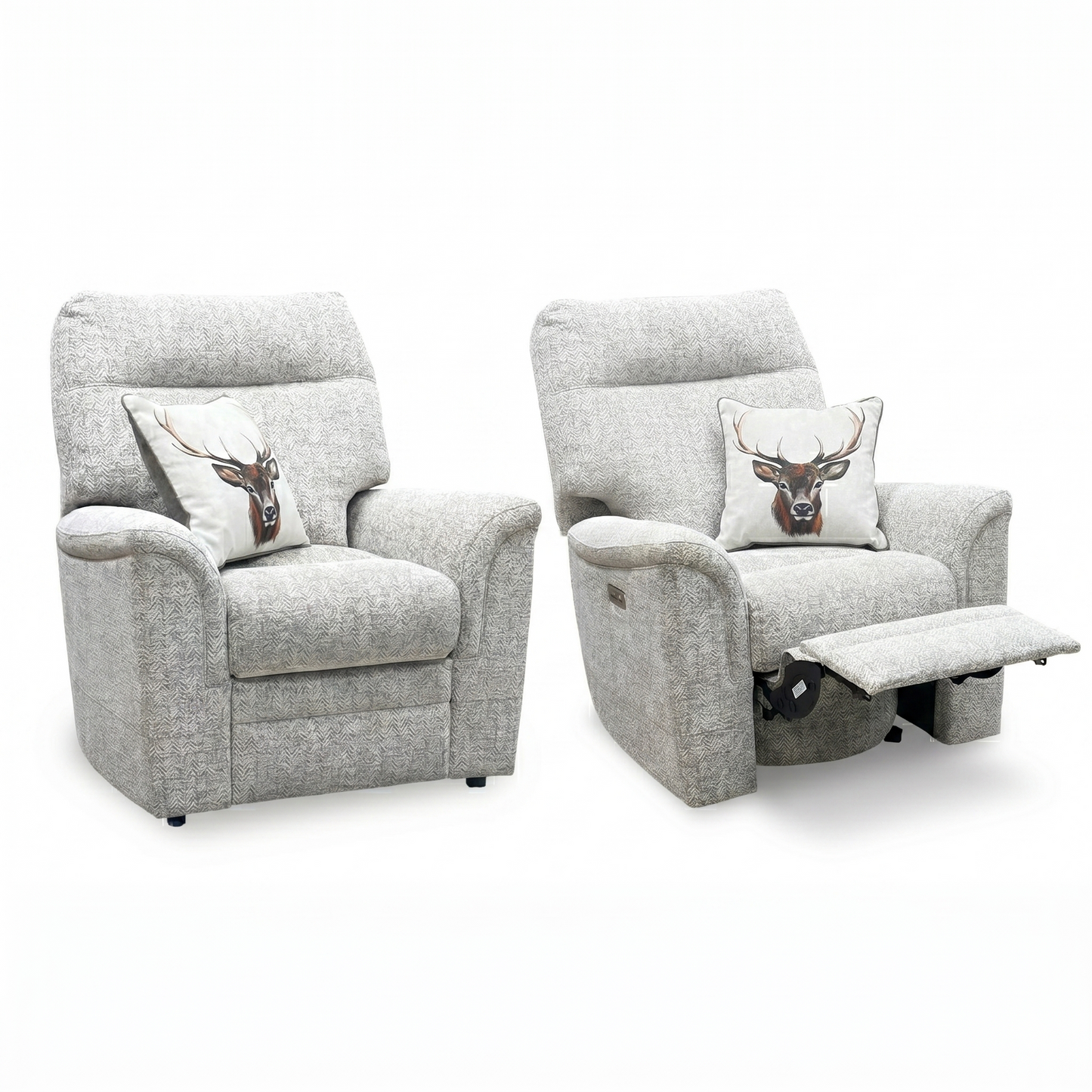 Parker Knoll ‘Hudson 23’ Ida Stone 006035-0055 Fabric Chair Set – Power Recliner Chair & Standard Armchair
