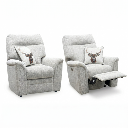 Parker Knoll ‘Hudson 23’ Ida Stone 006035-0055 Fabric Chair Set – Power Recliner Chair & Standard Armchair