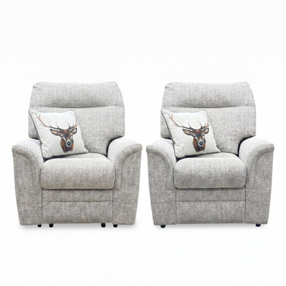 Parker Knoll ‘Hudson 23’ Ida Stone 006035-0055 Fabric Chair Set – Power Recliner Chair & Standard Armchair