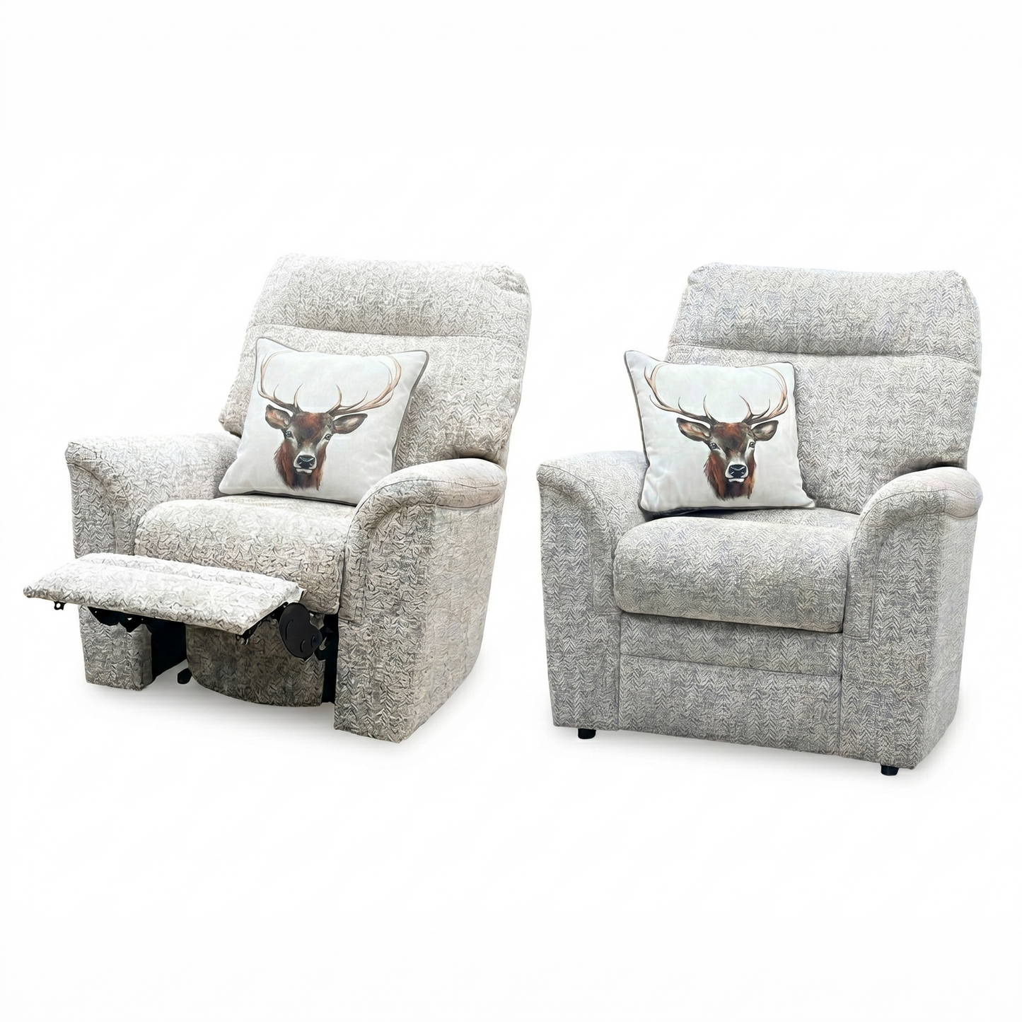 Parker Knoll ‘Hudson 23’ Ida Stone 006035-0055 Fabric Chair Set – Power Recliner Chair & Standard Armchair