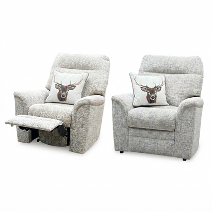 Parker Knoll ‘Hudson 23’ Ida Stone 006035-0055 Fabric Chair Set – Power Recliner Chair & Standard Armchair