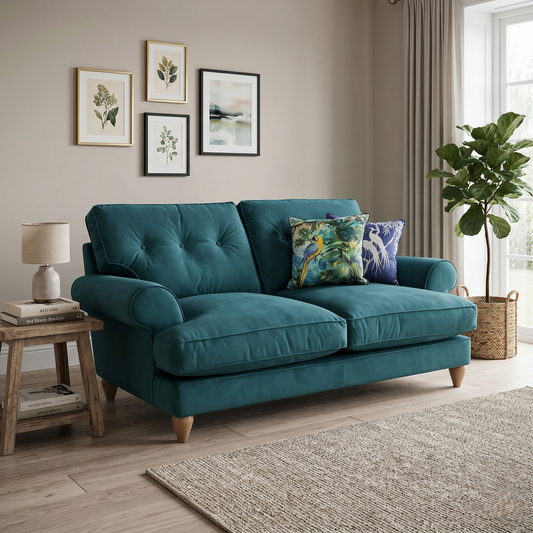 The Lounge Co. ‘Bronwyn’ Eve259 Evening Teal Fabric 2.5 Seater Classic Back Sofa