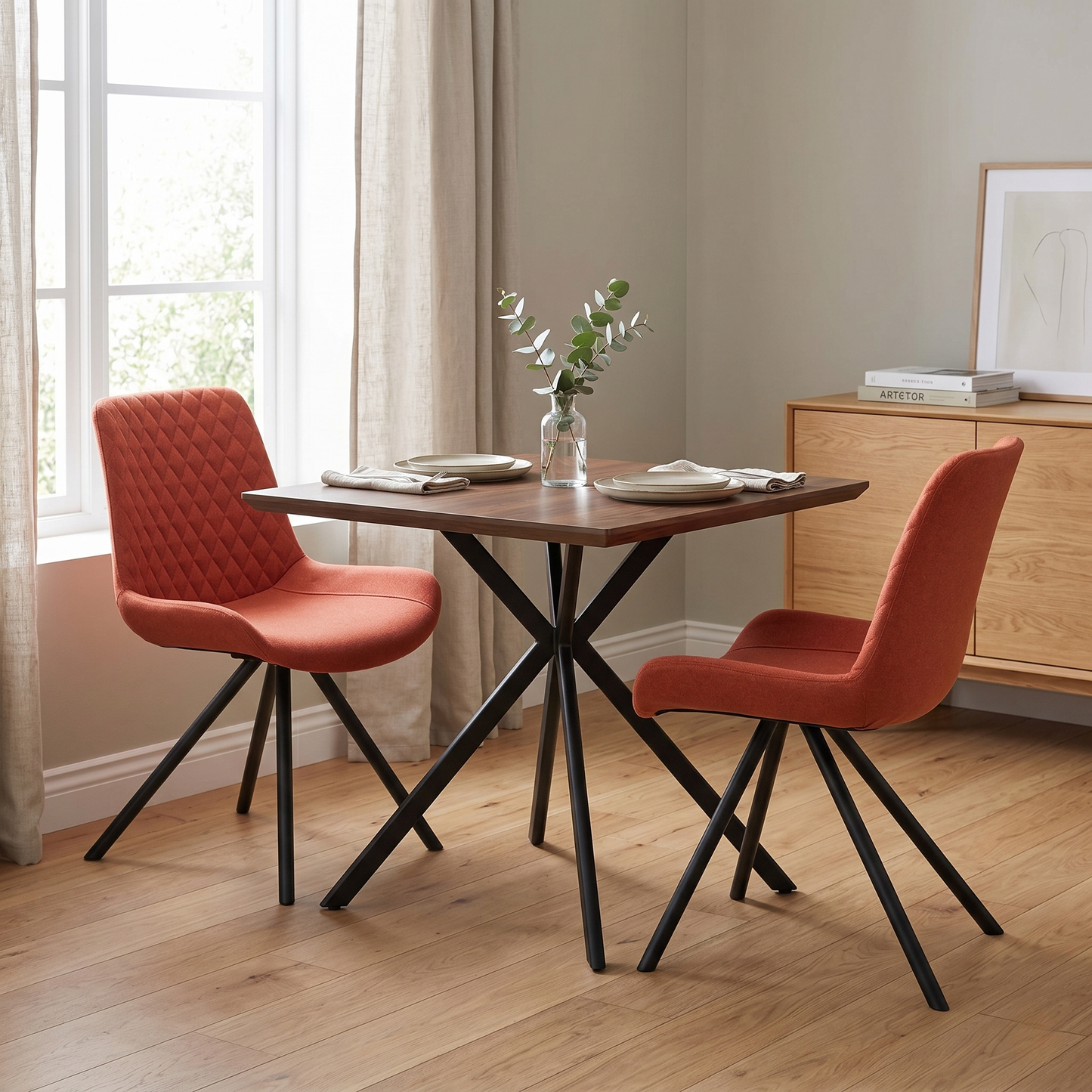 ‘Rocket’ Orange Fabric Pair of Dining Chairs
