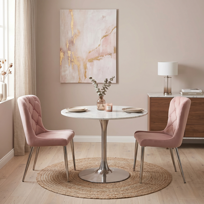 ‘Donnie’ Pink Fabric Pair of Dining Chairs