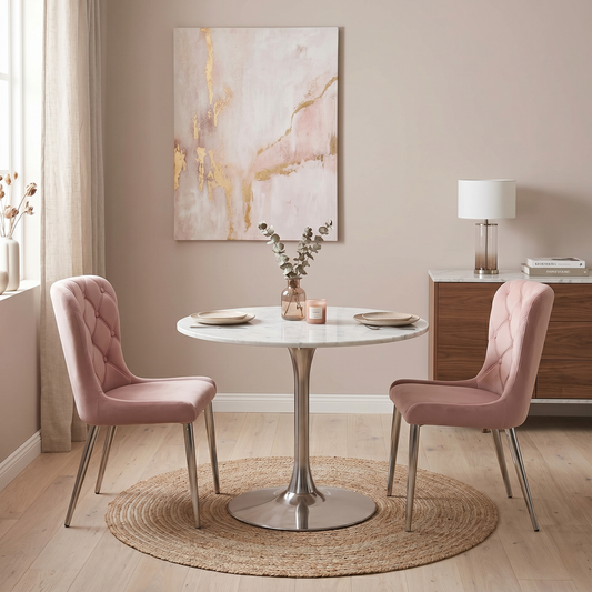 ‘Donnie’ Pink Fabric Pair of Dining Chairs