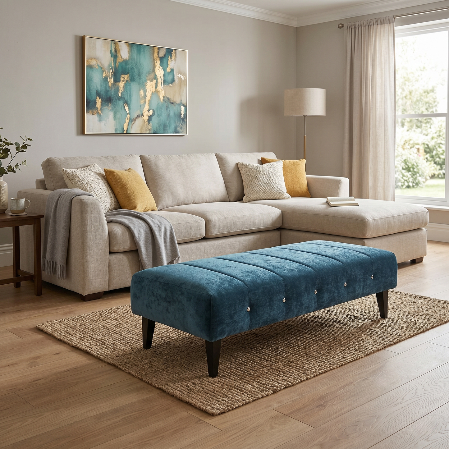 ‘Sumptuous’ Teal Fabric Large Footstool