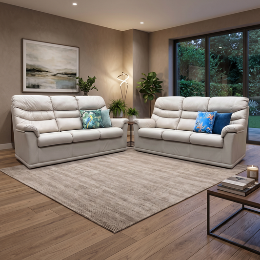 G Plan ‘Malvern’ L840 Cambridge Chalk Leather 3+3  Seater Sofa Set