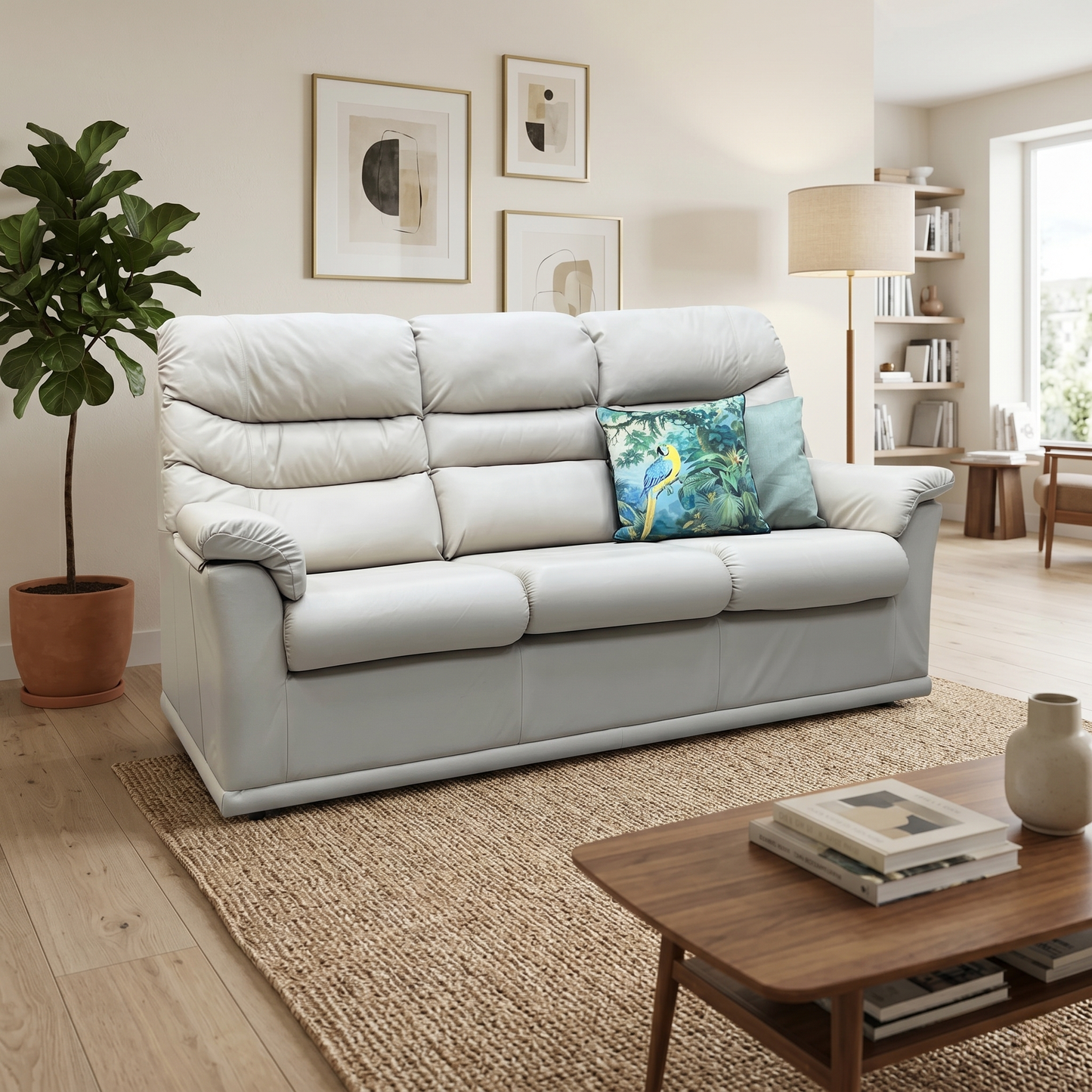 G Plan ‘Malvern’ L840 Cambridge Chalk Leather 3 Cushion 3 Seater Sofa