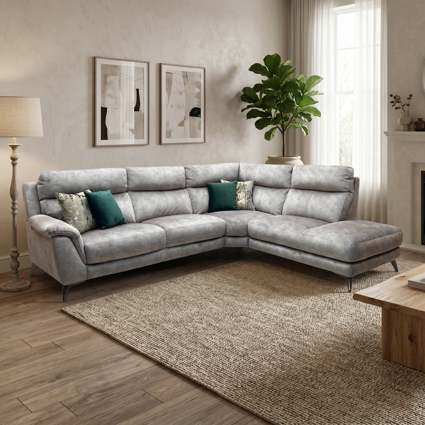 ‘Contempo’ Bfa-Bnn-R29 Mink Fabric 3 Seater Chaise End Sofa
