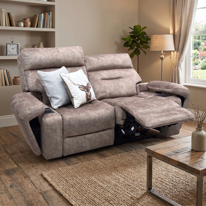 ‘Cinemax' Marble Classic Brown Be-0105 Fabric 2 Seater Media Arm Power Recliner Sofa with Power Headrests