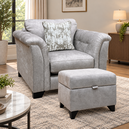 'Aura' Kenzo Oatmeal Dw Ft Fabric Armchair with Storage Footstool